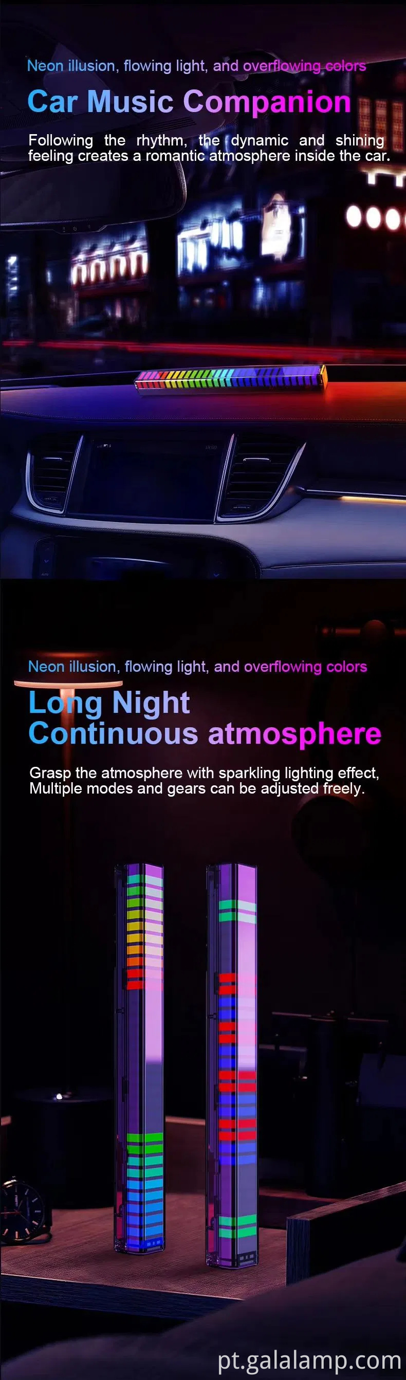 Luz ambiente de carro controlado por aplicativo inteligente com efeitos de ritmo